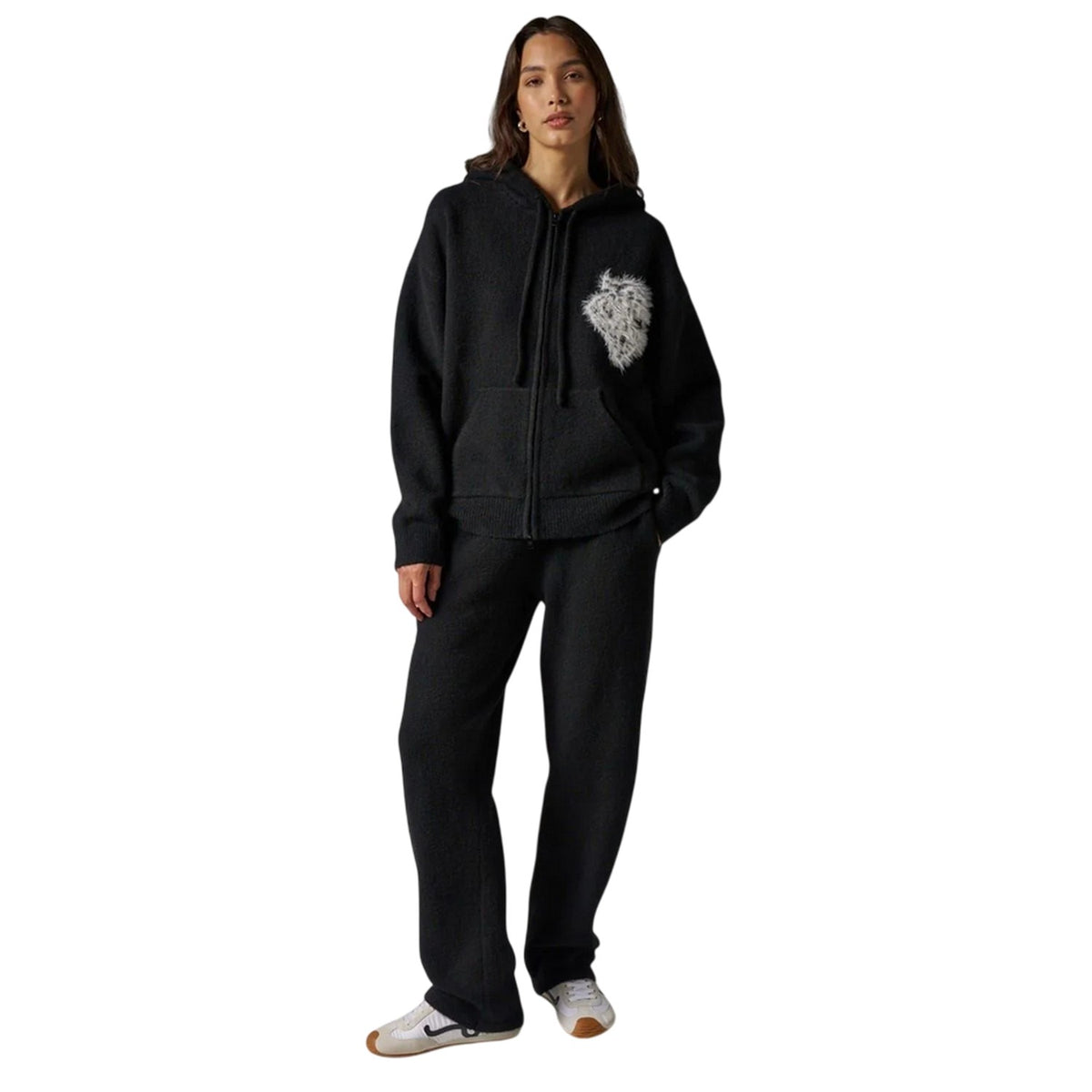 Black - Lifestyle - Couture Club Womens-Ladies Fluffy Full Zip Hoodie