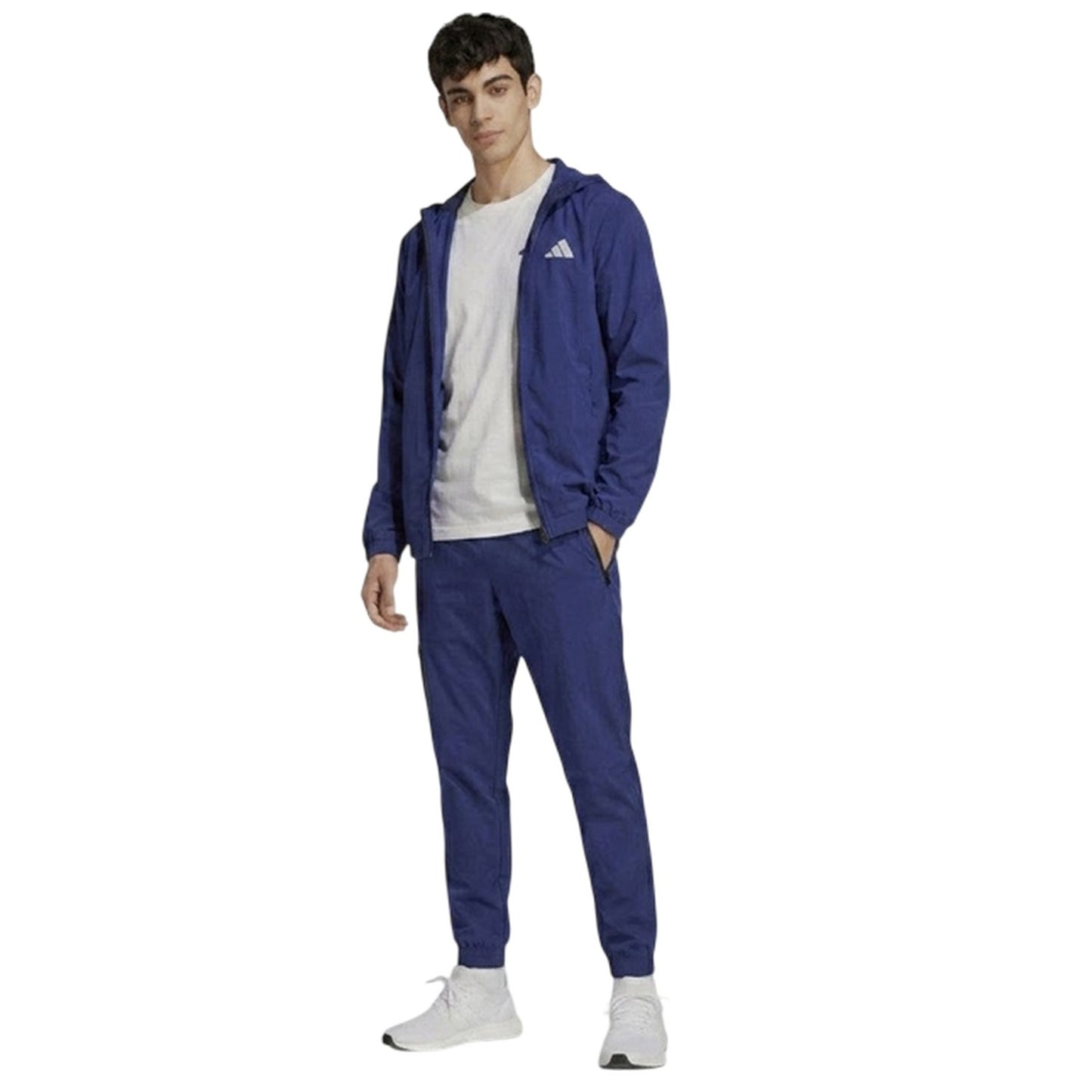 Blue - Pack Shot - Adidas Mens Polyester Hooded Slim Track Jacket