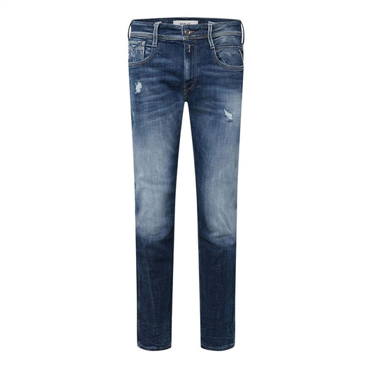 Blue - Front - Replay Mens Anbass Cotton Denim Distressed Jeans