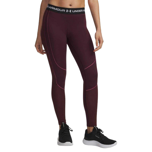 Dark Maroon - Front - Under Armour Womens-Ladies Textured Leggings