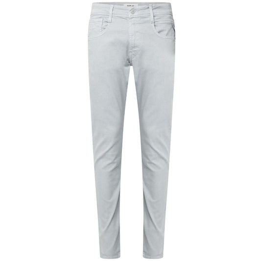 Light Blue - Front - Replay Mens Anbass Cotton Blend Plain Slim Jeans