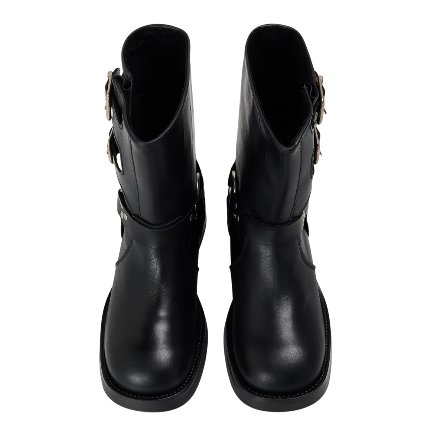 Black - Lifestyle - Steve Madden Womens-Ladies Becase Leather Block Heel Motorcycle Boots