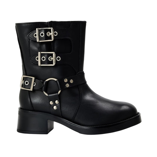 Black - Front - Steve Madden Womens-Ladies Becase Leather Block Heel Motorcycle Boots