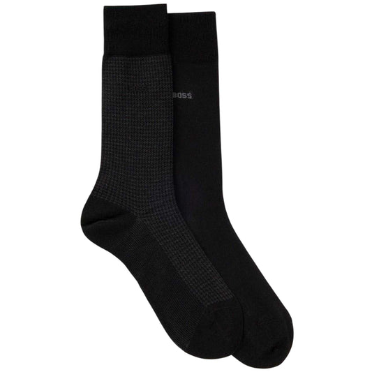 Black - Front - Boss Mens Houndstooth Crew Socks (Pack of 2)