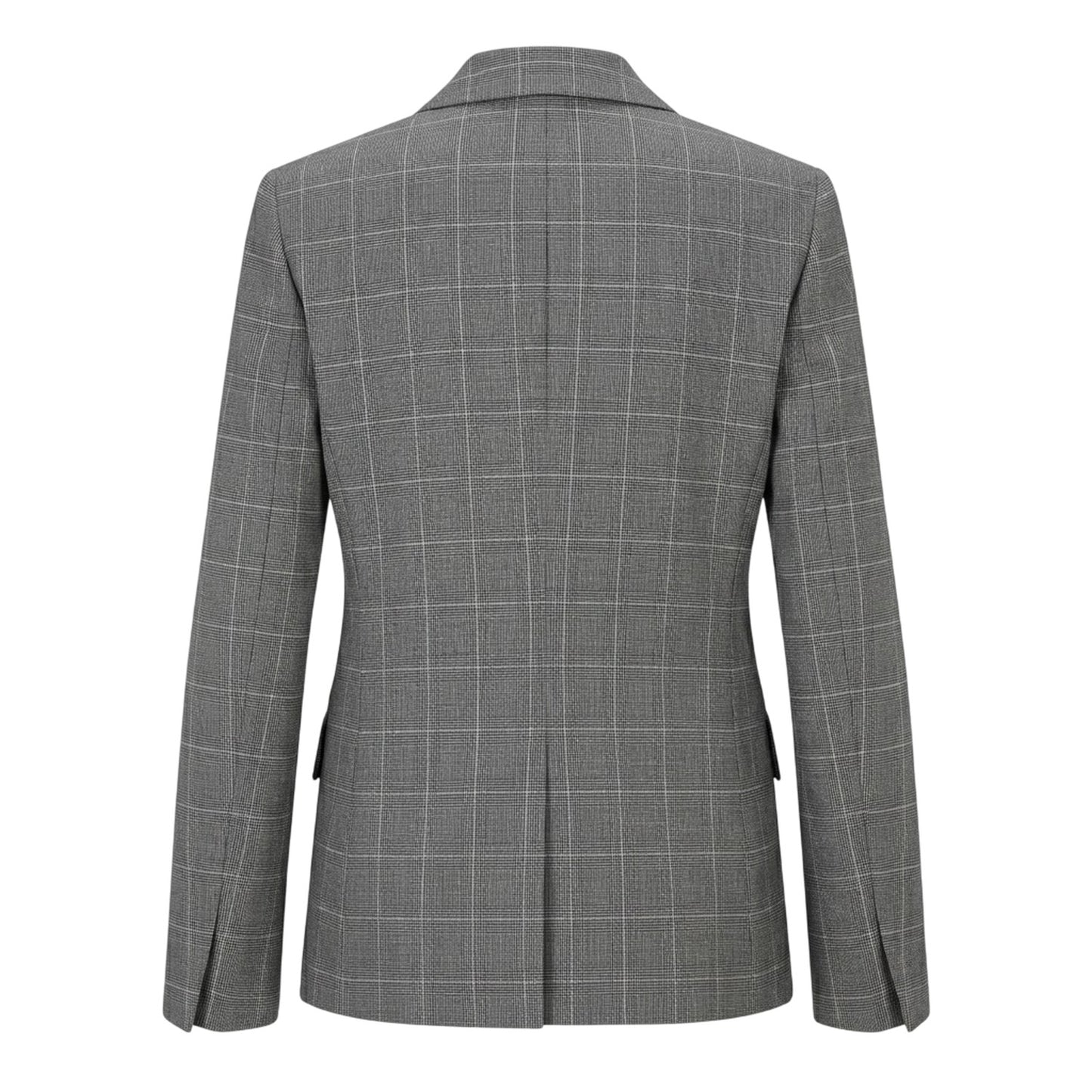 Grey - Back - Boss Womens-Ladies Plaid Double-Breasted Suit Jacket