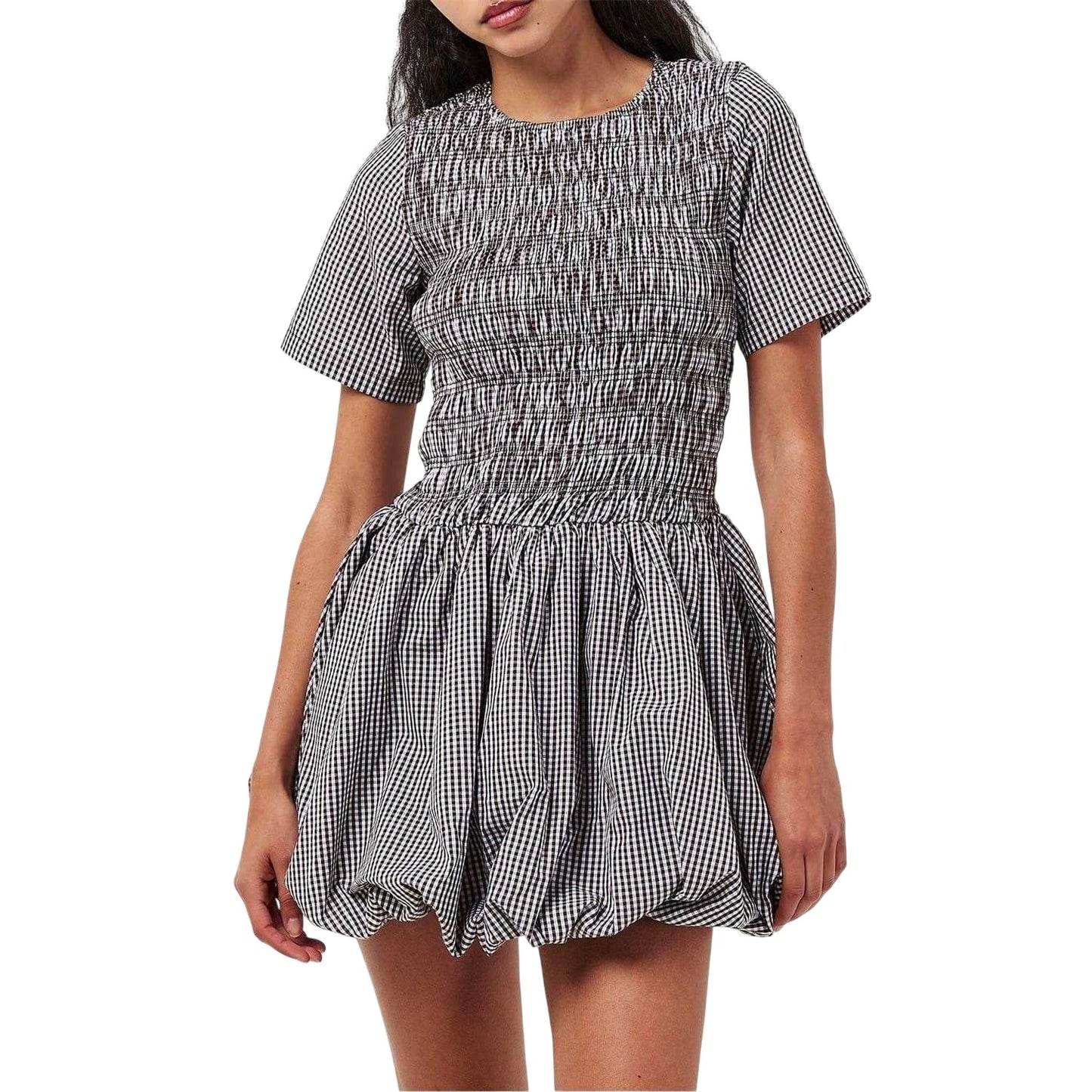 Brown - Lifestyle - AmyLynn Womens-Ladies Elenor Checked Crew Neck Short-Sleeved Mini Dress