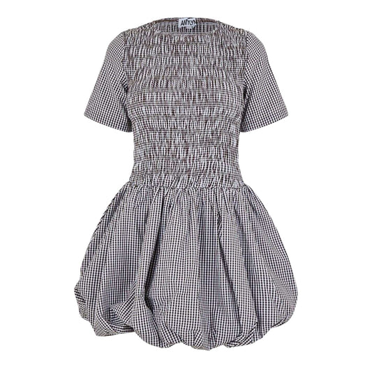 Brown - Front - AmyLynn Womens-Ladies Elenor Checked Crew Neck Short-Sleeved Mini Dress