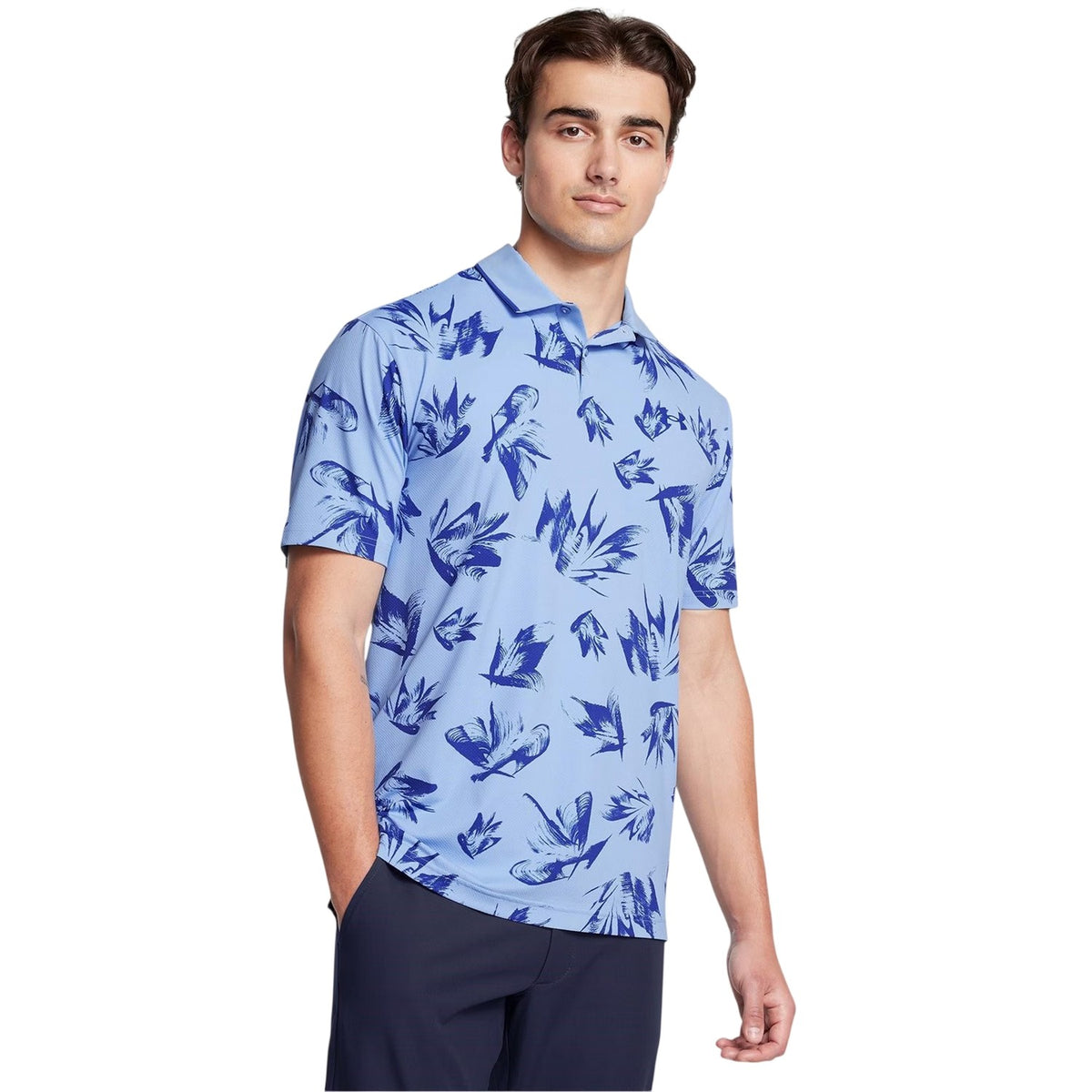 Blue - Side - Under Armour Mens Floral Pattern Polo Shirt