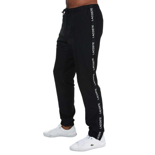 Black - Side - Lacoste Mens Tape Logo Jogging Bottoms