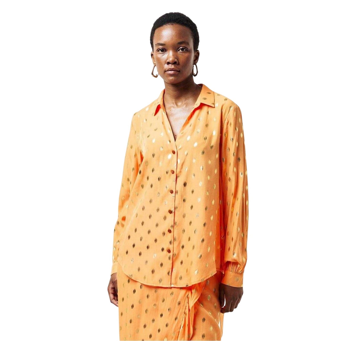 Peach - Side - Never Fully Dressed Womens-Ladies Fleck Miley Relaxed Fit Bishop Shirt