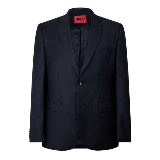 Dark Blue - Front - Hugo Boss Mens Wool Lapel Collar Blazer