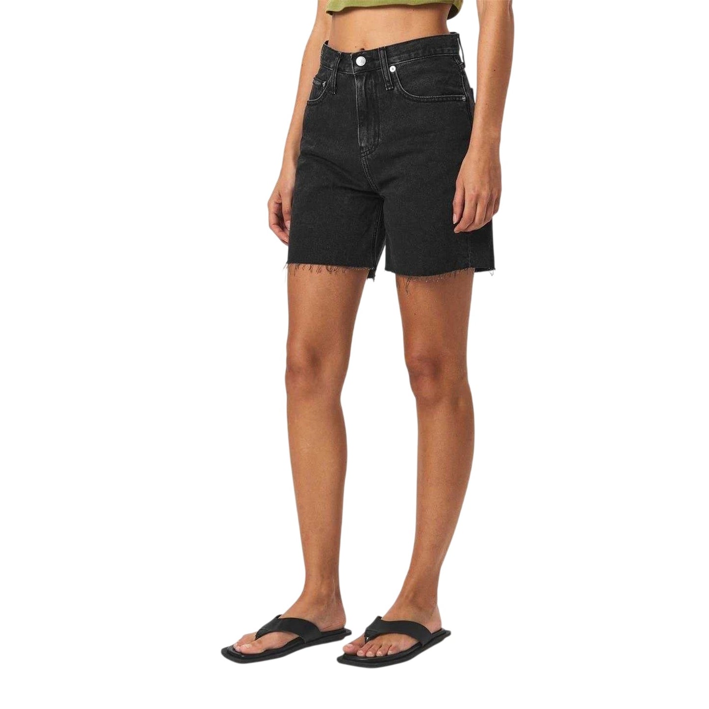 Black Denim - Side - Calvin Klein Womens-Ladies Denim 5 Pockets Shorts