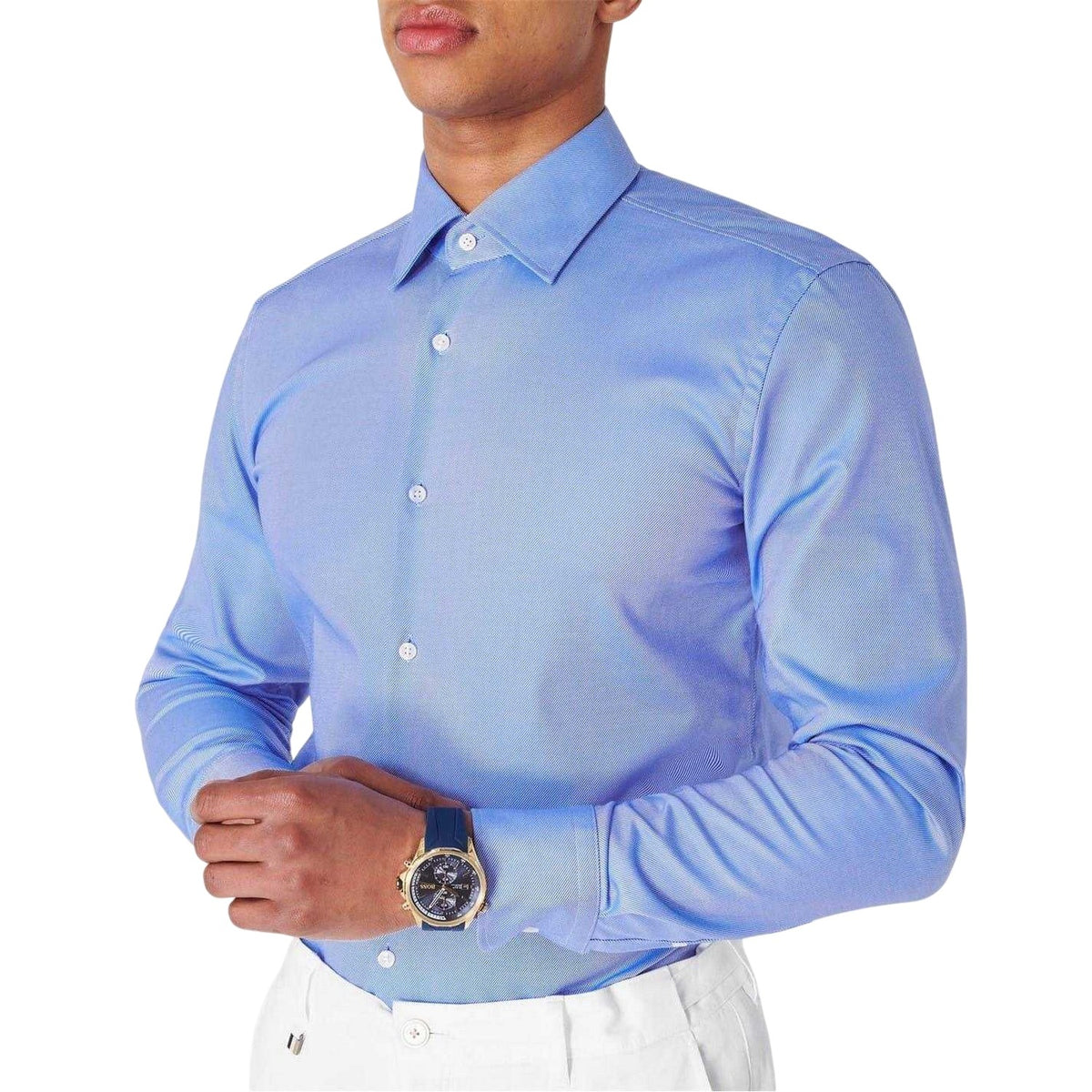 Blue - Side - Boss Mens Hank Kent Collar Slim Formal Shirt
