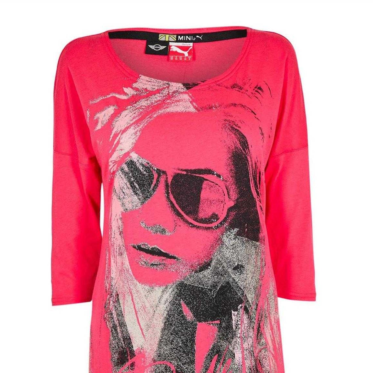 Pink - Side - Puma Womens-Ladies Brush Stroke 3-4 Sleeve Mini Dress