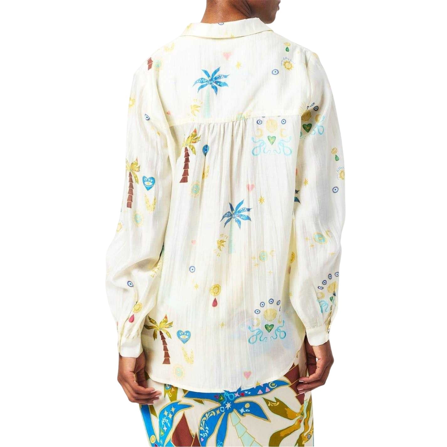 Cream - Pack Shot - Never Fully Dressed Womens-Ladies Palm Print Lyocell Long-Sleeved Shirt