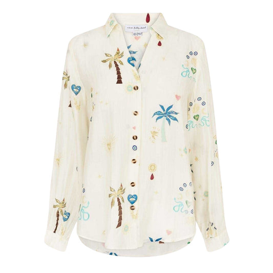 Cream - Front - Never Fully Dressed Womens-Ladies Palm Print Lyocell Long-Sleeved Shirt