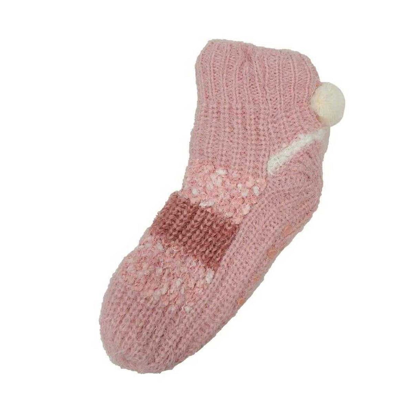 Pink - Side - Miso Womens-Ladies Cabin Slipper Socks