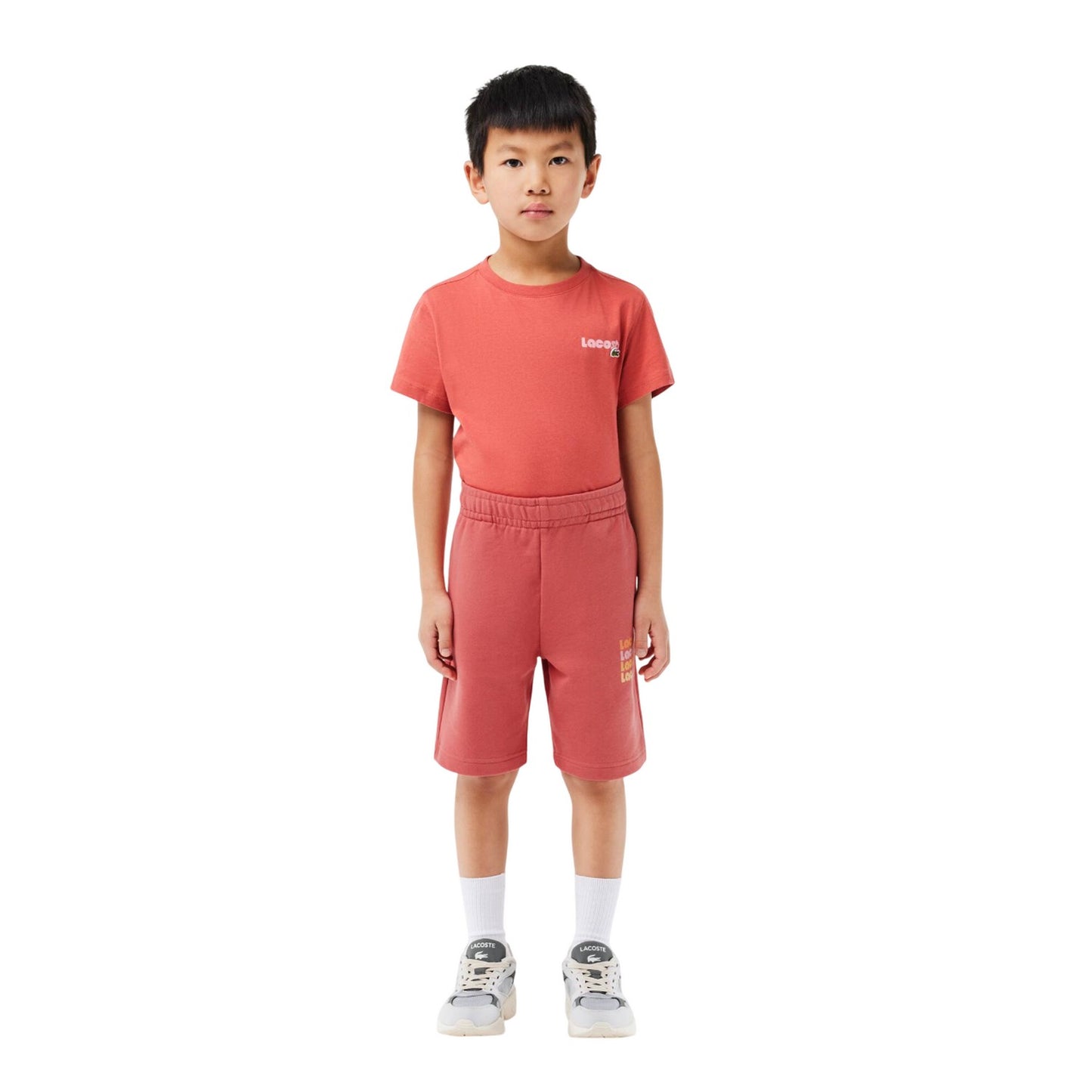 Red - Pack Shot - Lacoste Childrens-Kids Fleece Print Shorts