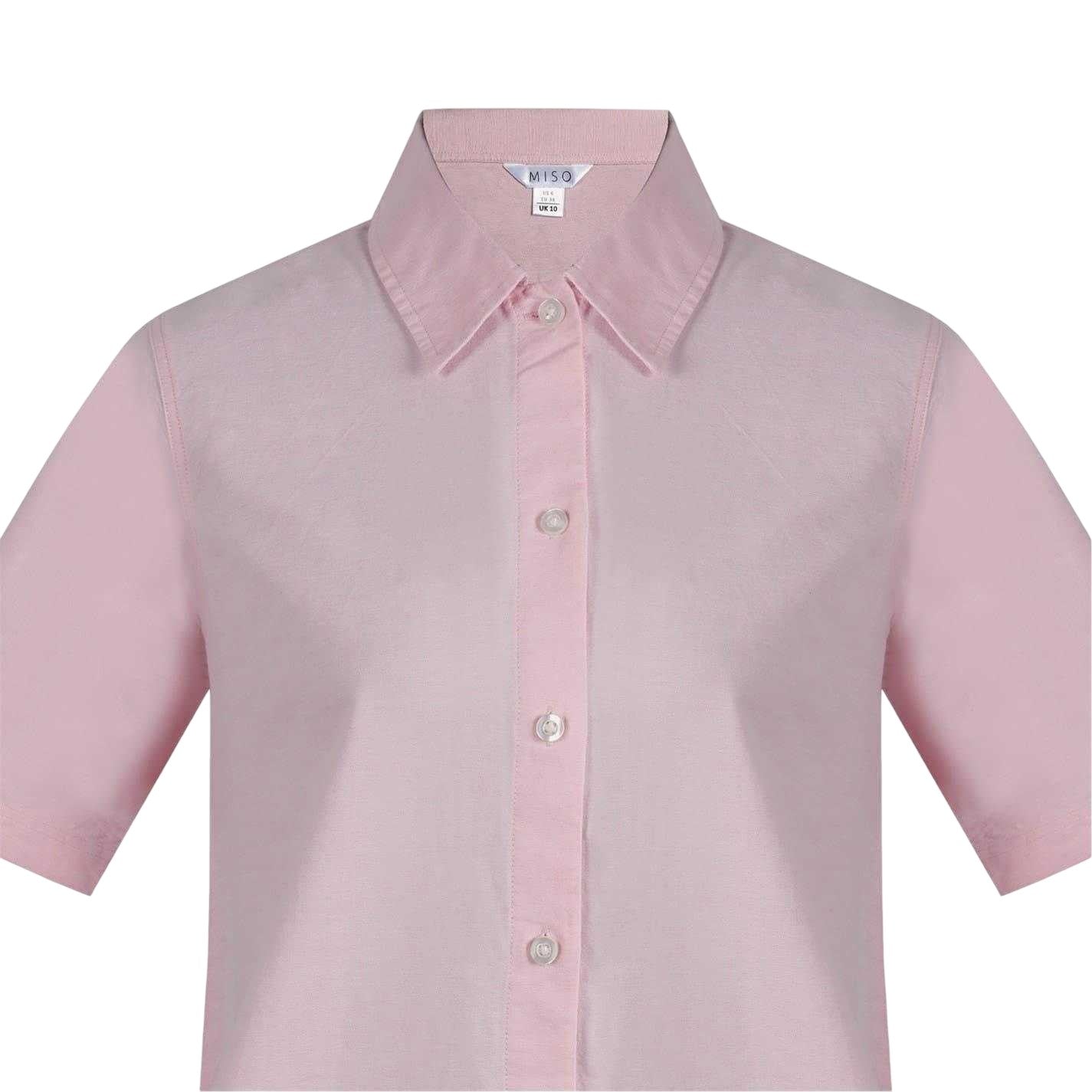 Pink - Side - Miso Womens-Ladies Oxford Collared Mini Shirt Dress