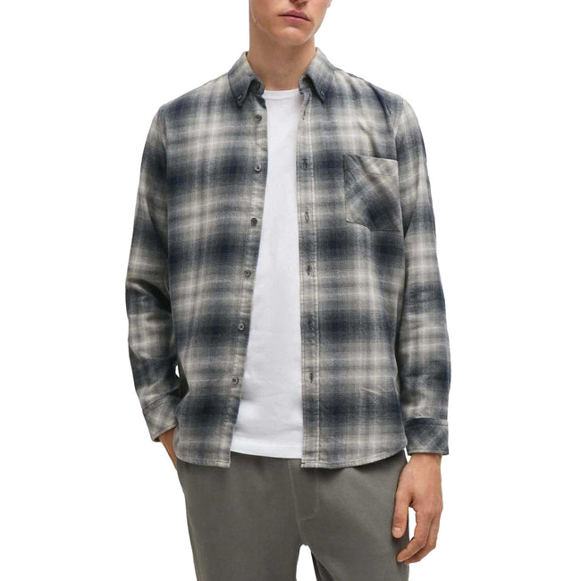 Grey - Side - Boss Mens Rickert Cotton & Flannel Shirt