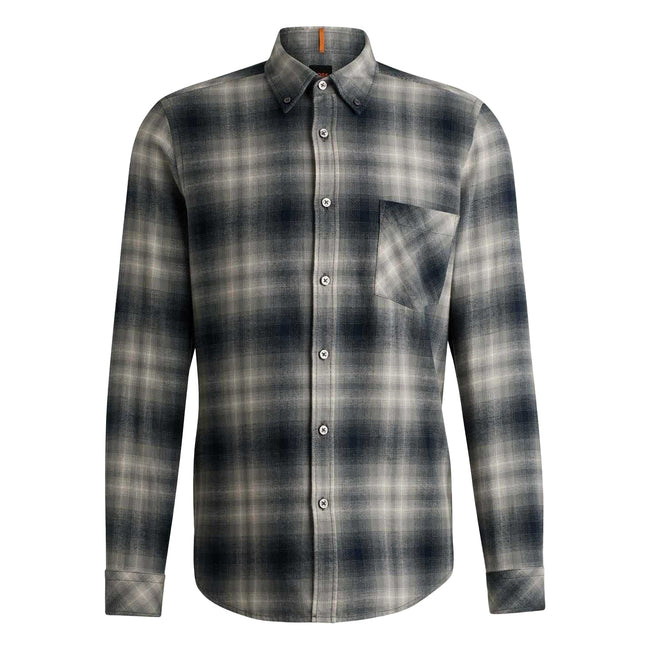 Grey - Front - Boss Mens Rickert Cotton & Flannel Shirt