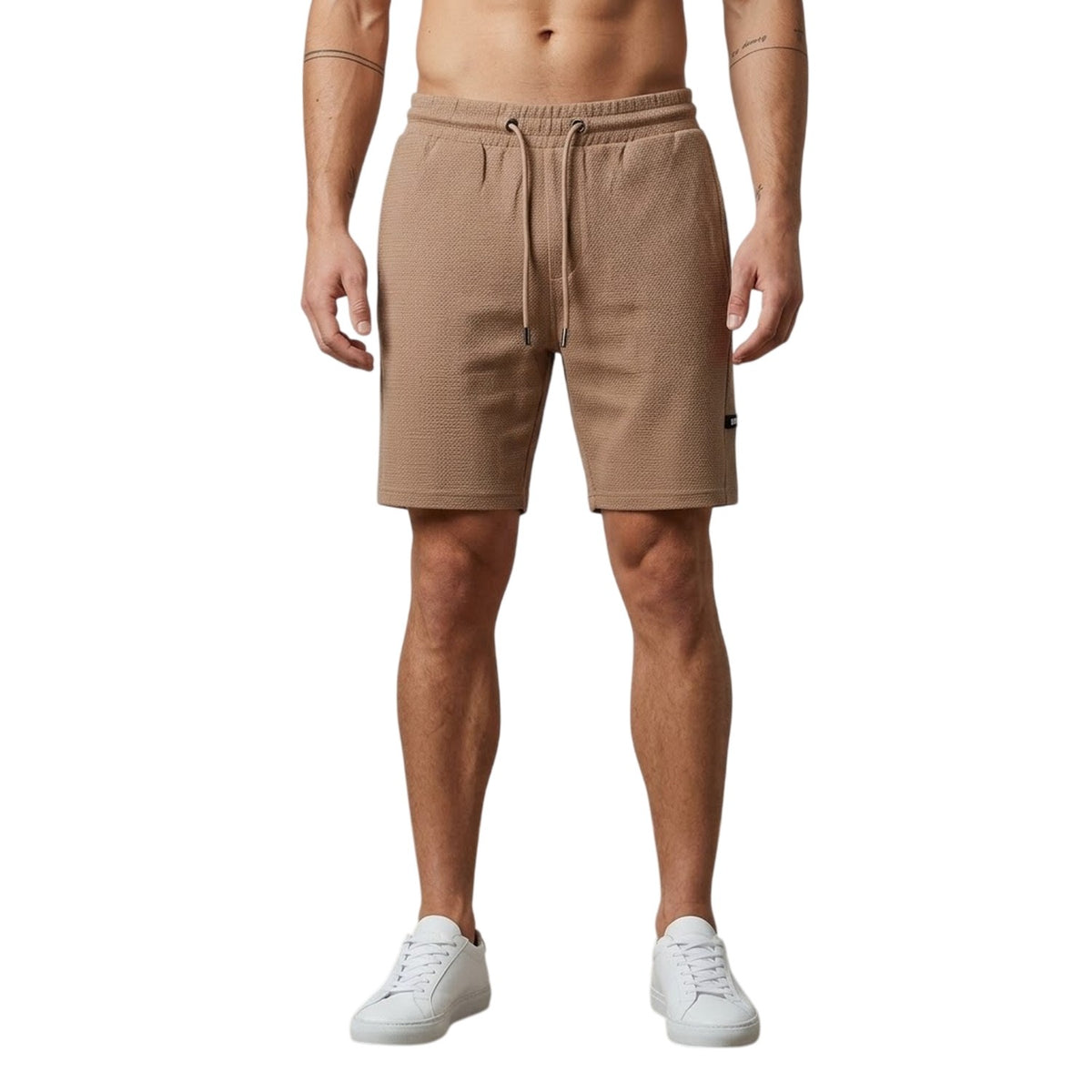 Sand - Back - Duck and Cover Mens Topfield Waffle Casual Shorts