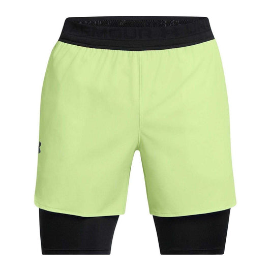 Green - Front - Under Armour Mens Peak Woven 2 in 1 Running Shorts