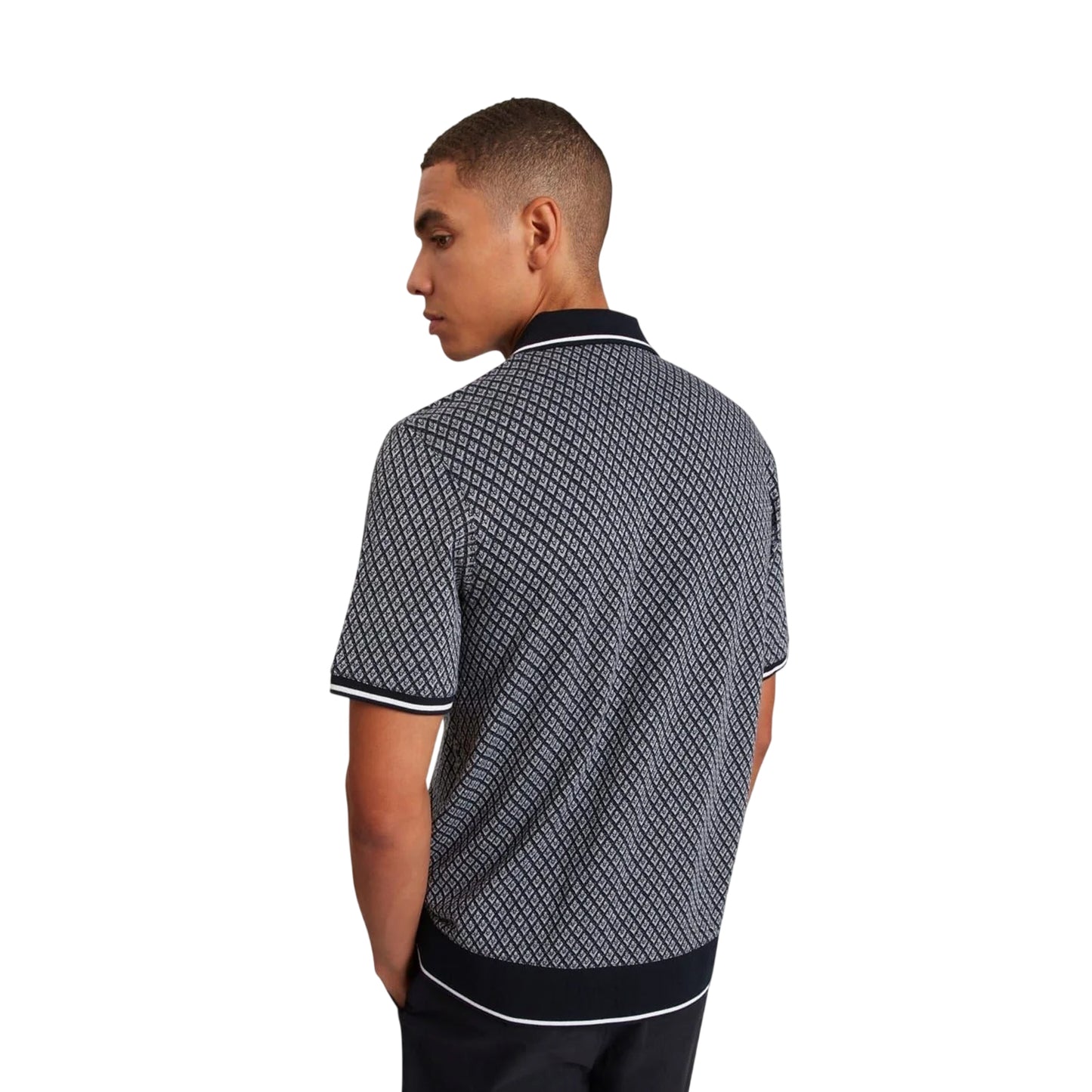 Navy - Pack Shot - Ted Baker Mens Diamond Knitted Tipped Polo Shirt