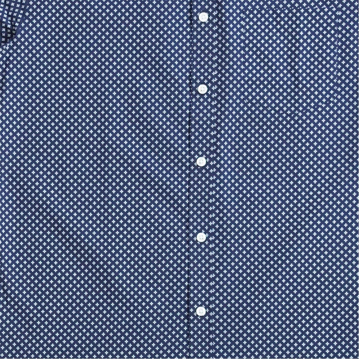 Navy-White - Pack Shot - Fabric Mens Poplin Short-Sleeved Shirt