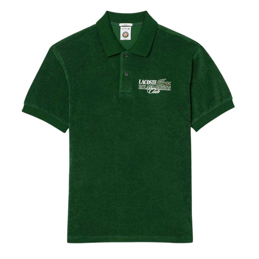 Green - Front - Lacoste Mens Roland-Garros Terrycloth Embroidered Polo Shirt