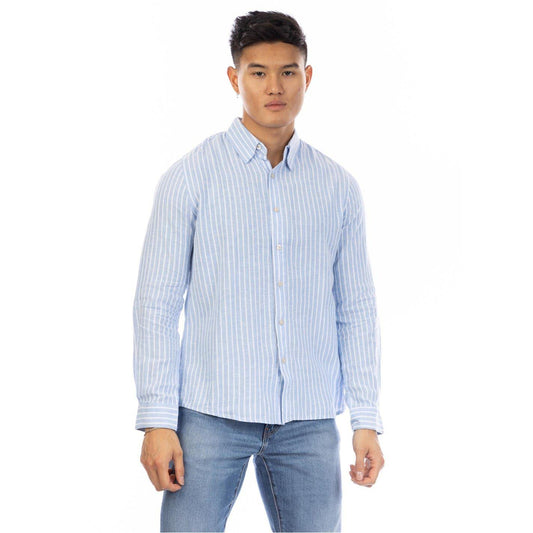 Blue-White - Front - Peter Werth Mens Vertical Stripe Regular Long-Sleeved Shirt