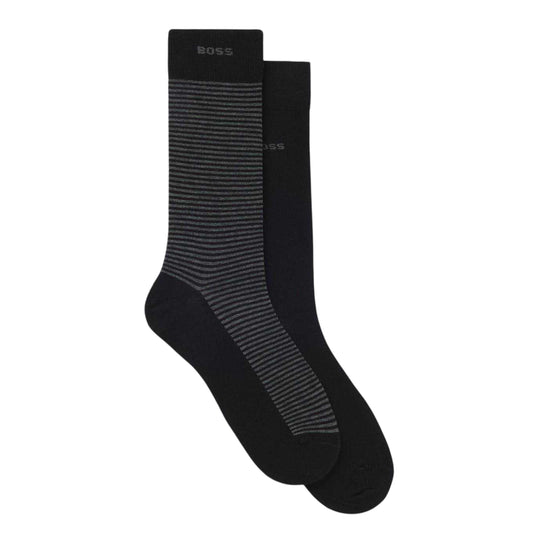 Black - Front - Boss Mens Striped Socks (Pack of 2)