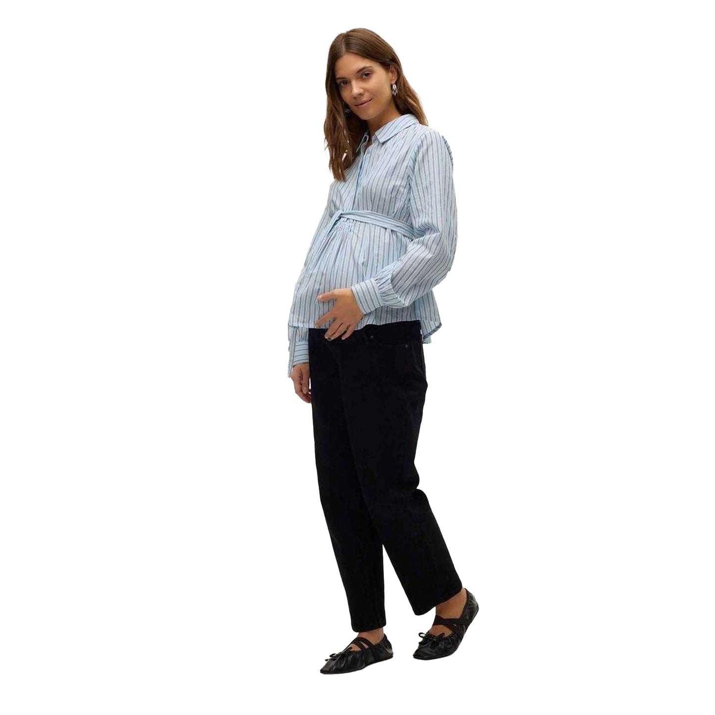 Snow White - Pack Shot - Mamalicious Womens-Ladies Vertical Stripe Maternity Shirt