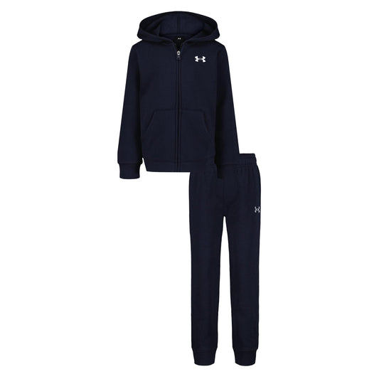 Navy-White - Front - Under Armour Baby Boys Logo Hoodie And Joggers Set