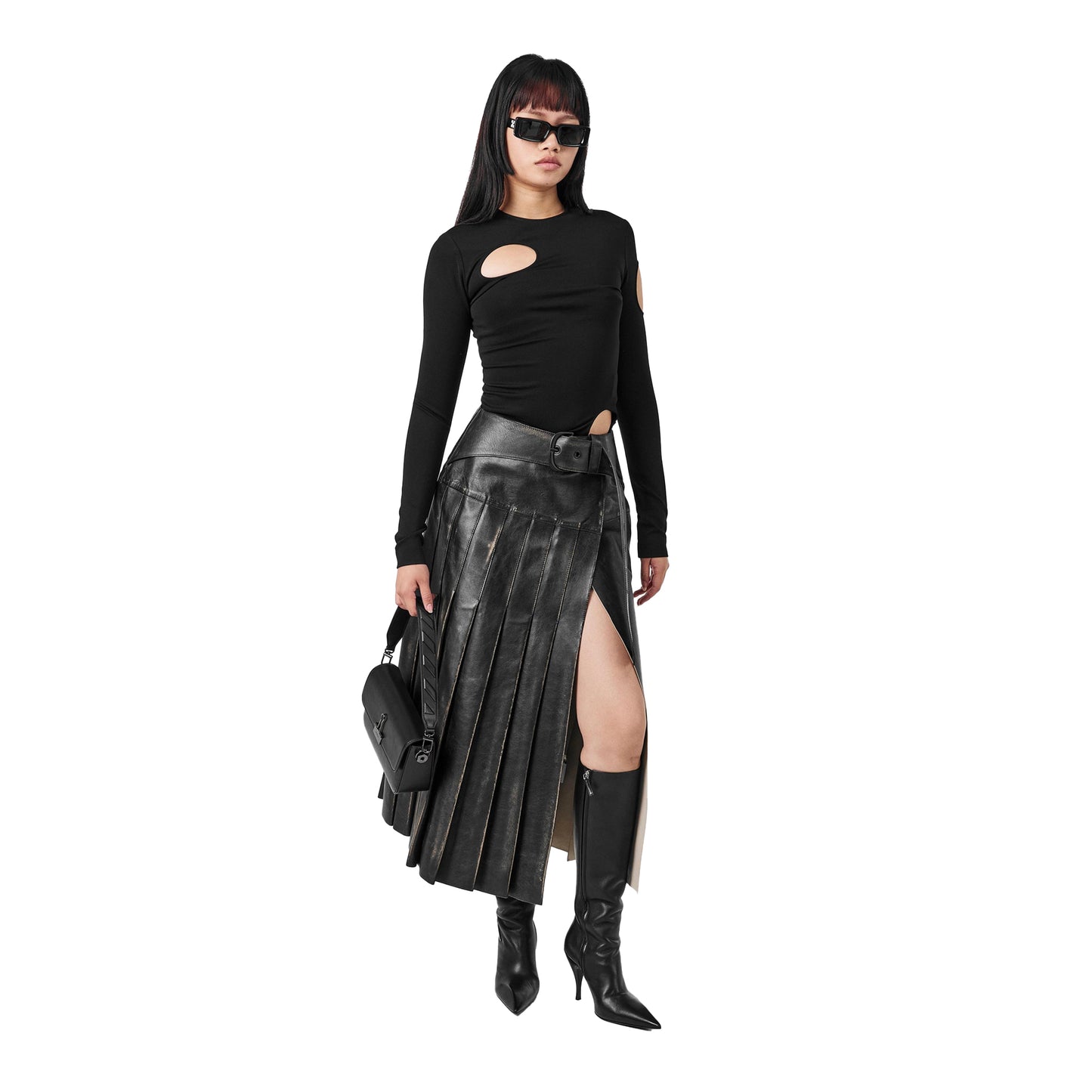 Black - Pack Shot - Off White Womens-Ladies Meteor Cut Out Long-Sleeved Top