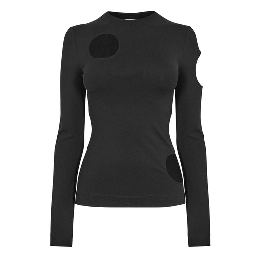 Black - Front - Off White Womens-Ladies Meteor Cut Out Long-Sleeved Top