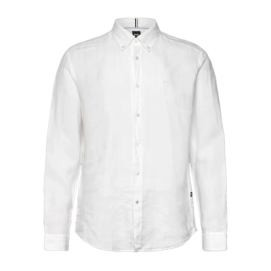 White - Front - Boss Mens Liam Point Collar Regular Long-Sleeved Shirt