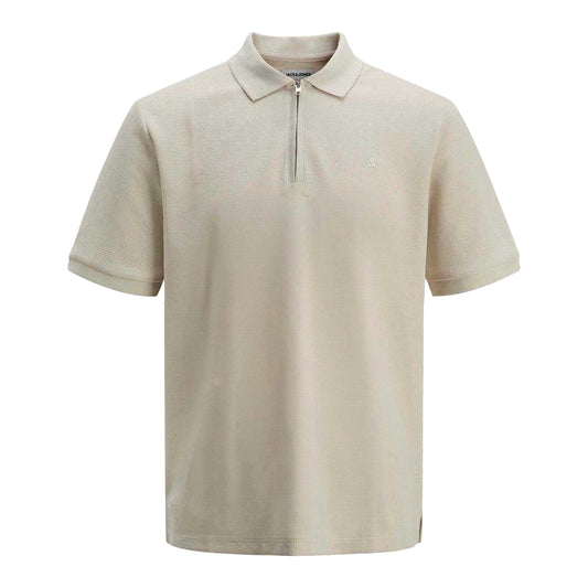 Moonbeam - Front - Jack And Jones Mens Textured Zip Neck Short-Sleeved Polo Shirt