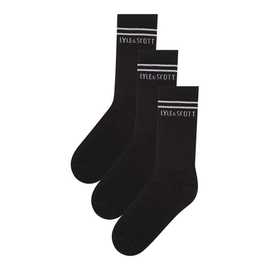 Black - Front - Lyle & Scott Childrens-Kids Crew Socks (Pack of 3)
