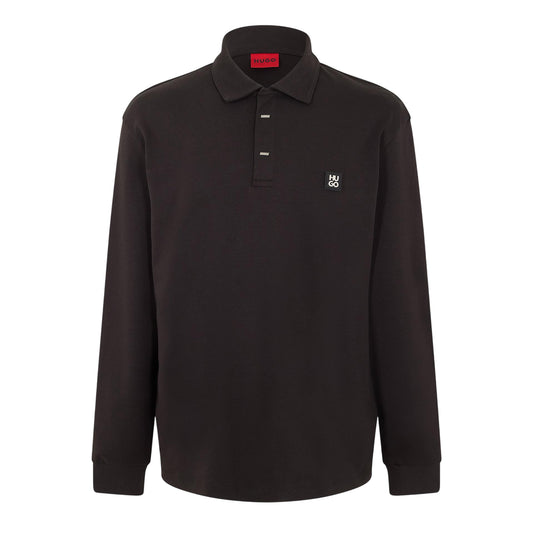 Black - Front - Hugo Mens Patch Collared Long-Sleeved Polo Shirt