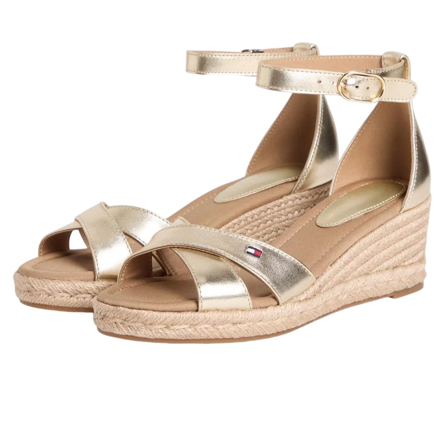 Gold - Pack Shot - Tommy Hilfiger Womens-Ladies Leather Wedge Heel Sandals