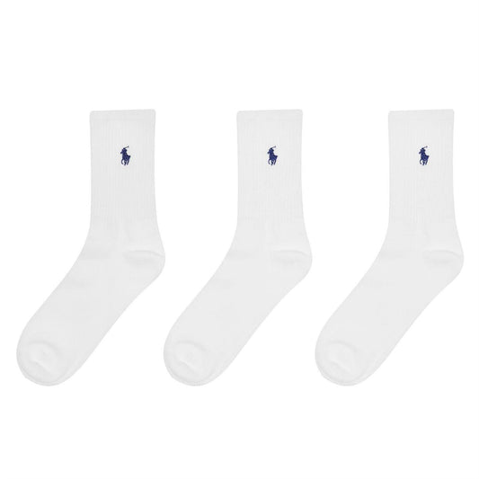 White - Front - Ralph Lauren Mens Cotton Crew Socks (Pack of 3)