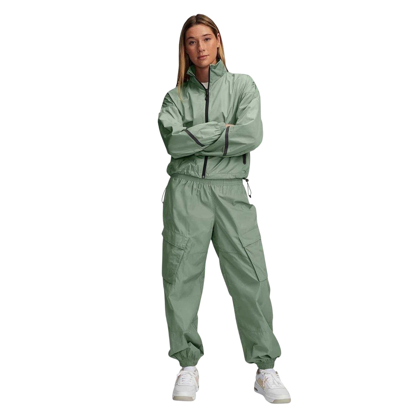 Green - Side - Under Armour Womens-Ladies Woven Performance Drop Shoulder Windbreaker
