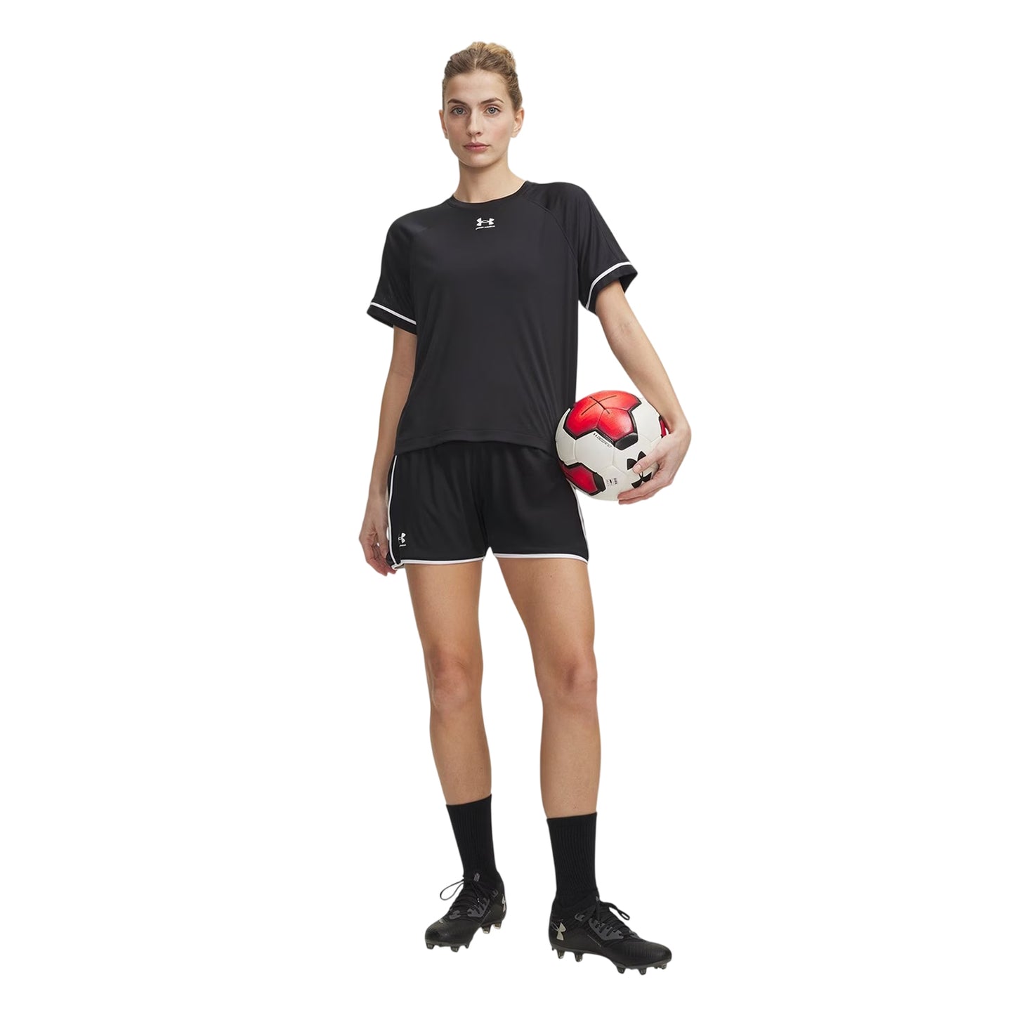 Black-White - Side - Under Armour Womens-Ladies Challenger Lightweight Shorts
