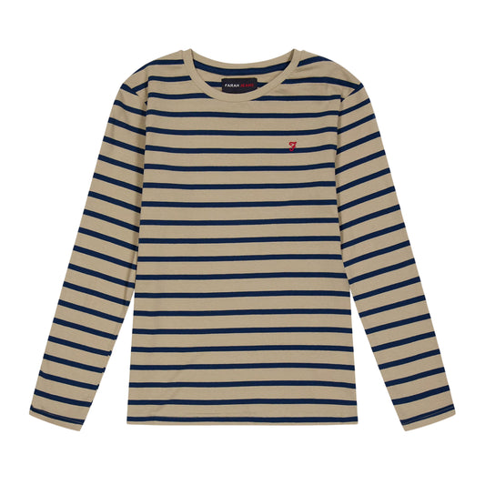 Light Brown-Black - Front - Farah Childrens-Kids Alport Stripe Long-Sleeved T-Shirt
