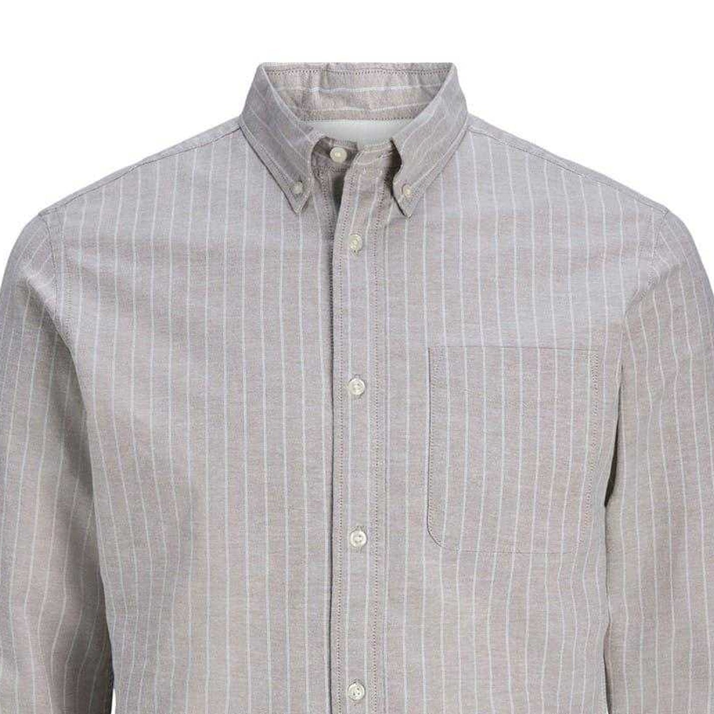 Feather Grey - Side - Jack And Jones Mens Pinstripe Regular Long-Sleeved Shirt