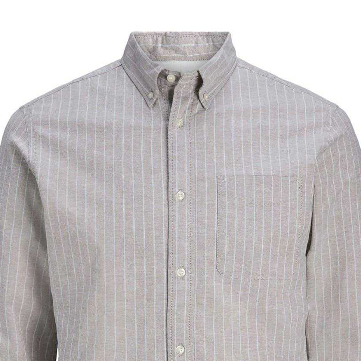 Feather Grey - Side - Jack And Jones Mens Pinstripe Regular Long-Sleeved Shirt