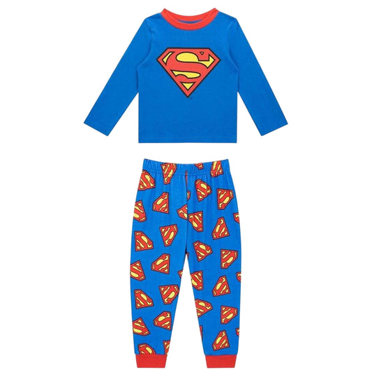 Blue-Red - Front - Superman Boys Brushed Cotton Long Pyjama Set