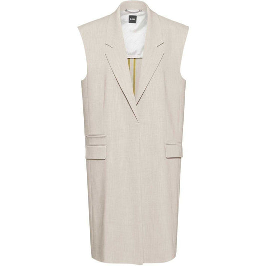 Beige - Front - Boss Womens-Ladies Jewela Longline Notch Neck Long Sleeveless Blazer