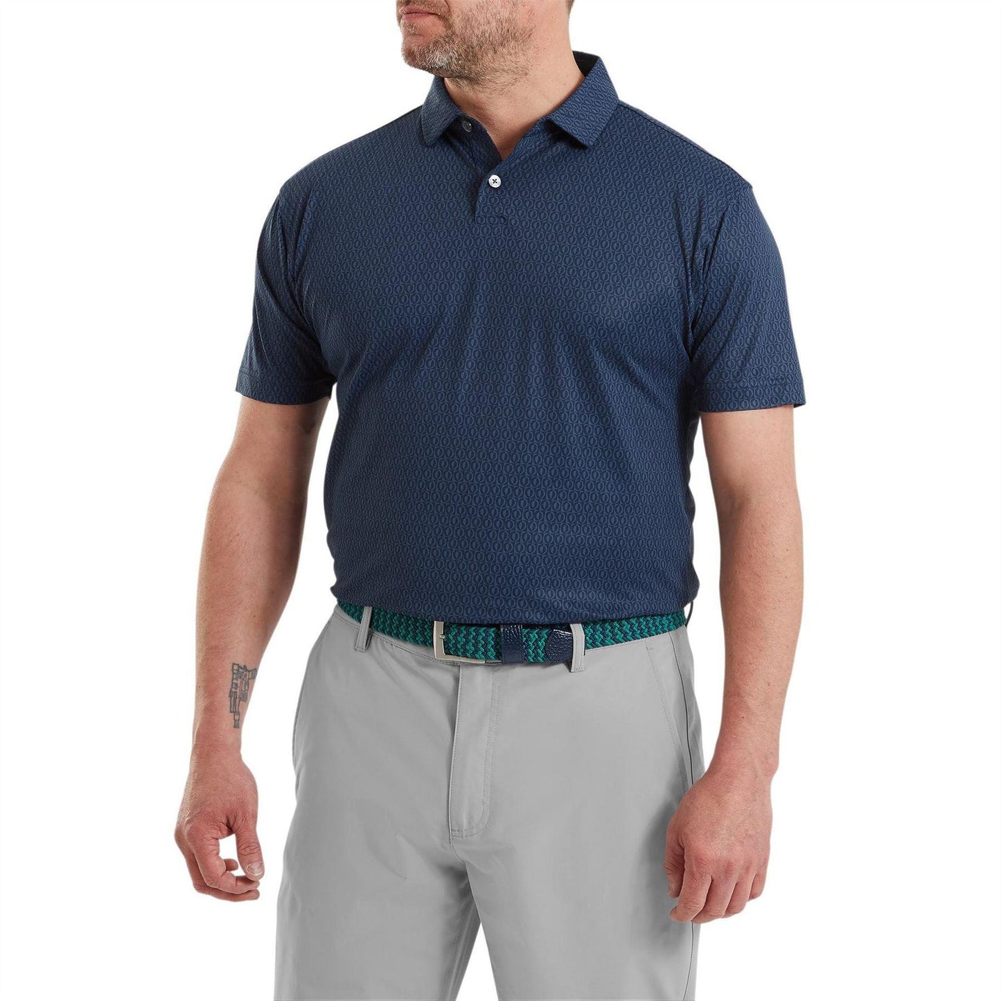 Blue - Side - FootJoy Mens Geo Dot Print Polo Shirt